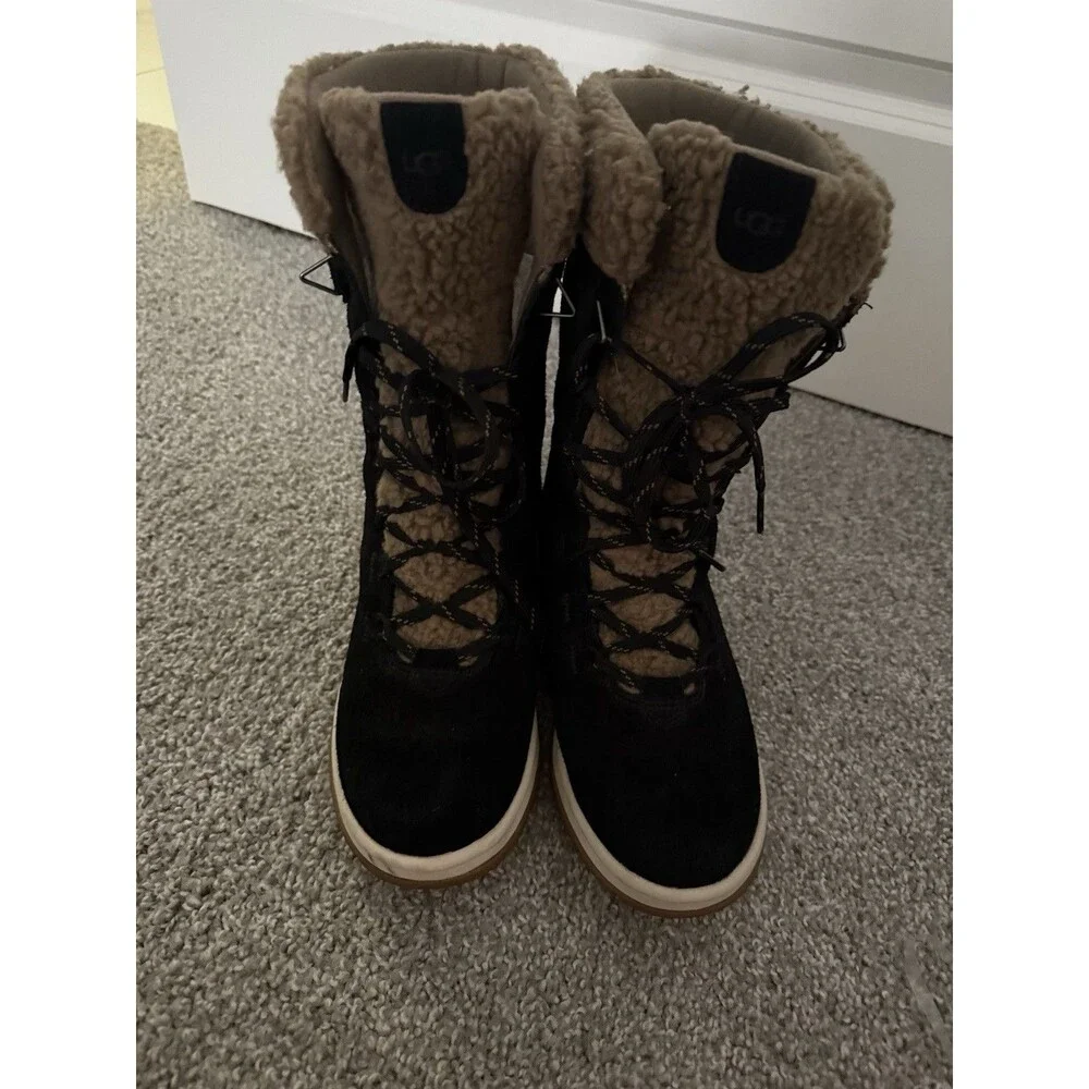 UGG Lakesider Tall Lace Women's Waterproof Suede Winter Boots Black size 9 - Picture 3 of 8